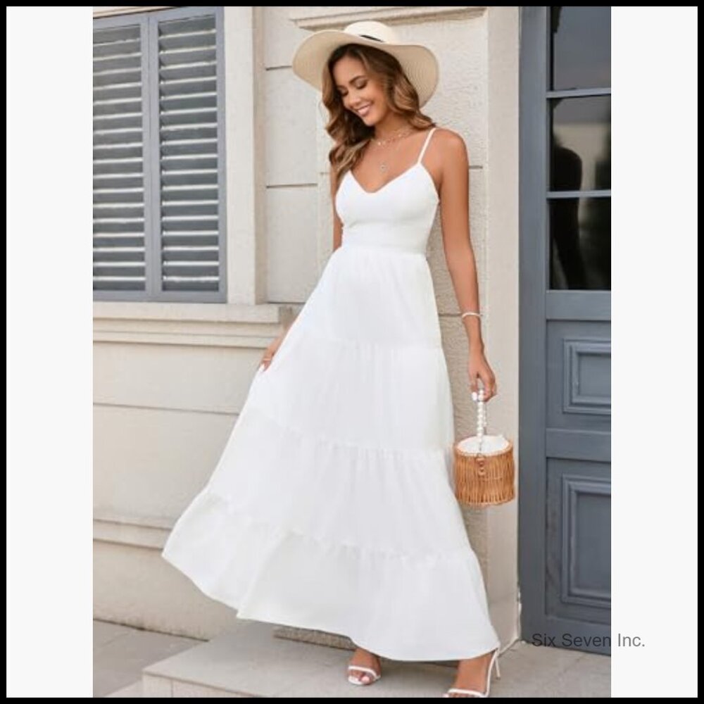 Polyester Elastane Maxi Sundress V Neck Backless … - image 7